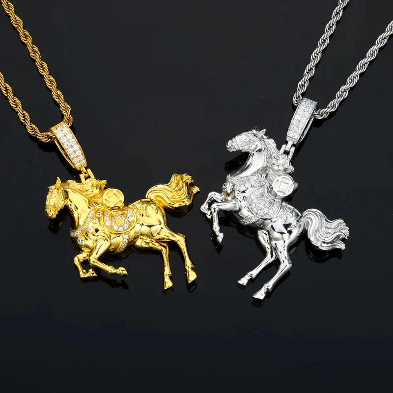 MOISSANITE DIAMOND JACKED WAR HORSE PENDANT IN STERLING SILVER - Image 3