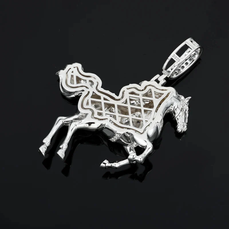 MOISSANITE DIAMOND JACKED WAR HORSE PENDANT IN STERLING SILVER - Image 4
