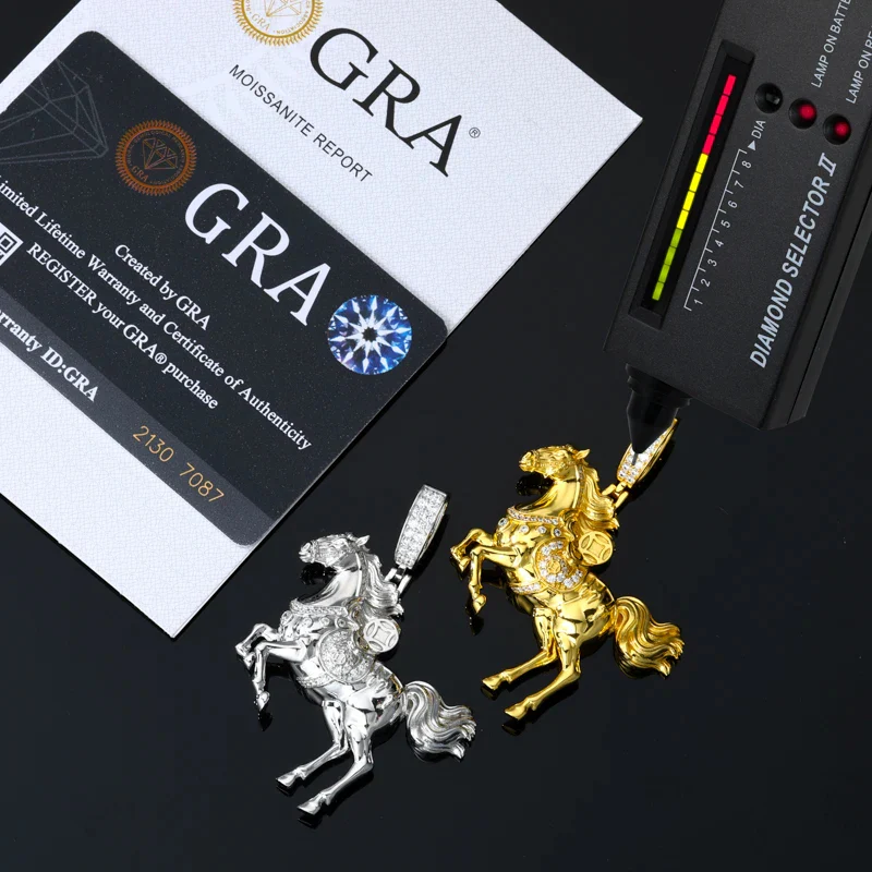 MOISSANITE DIAMOND JACKED WAR HORSE PENDANT IN STERLING SILVER - Image 5