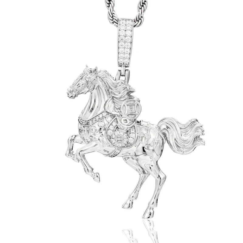 MOISSANITE DIAMOND JACKED WAR HORSE PENDANT IN STERLING SILVER - Image 6