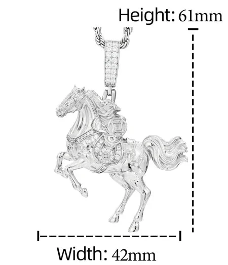 MOISSANITE DIAMOND JACKED WAR HORSE PENDANT IN STERLING SILVER - Image 8