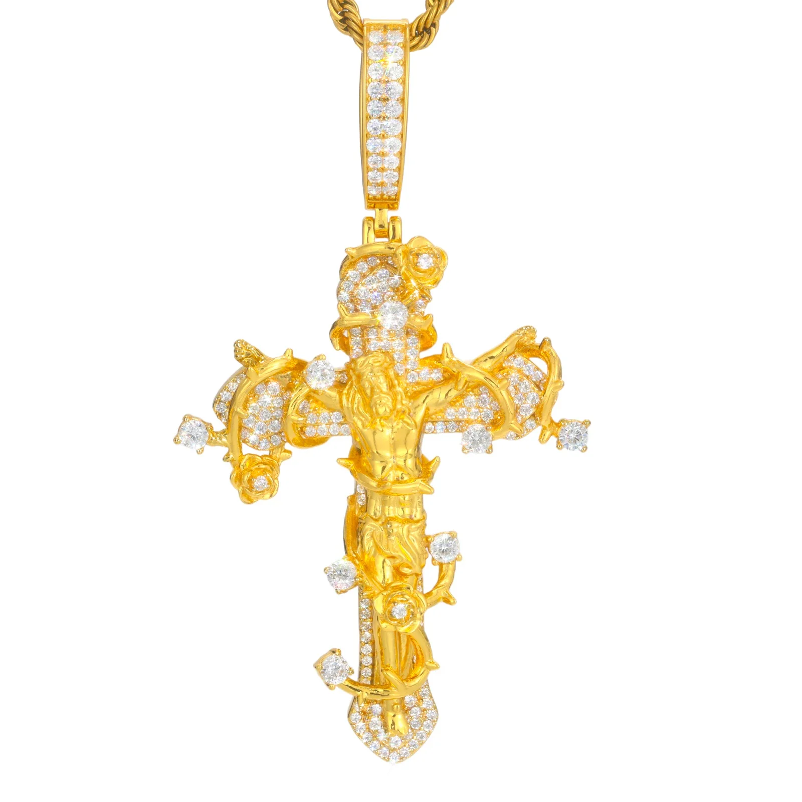 MOISSANITE DIAMOND JESUS CRUCIFIX CROSS PENDANT IN STERLING SILVER - Image 5