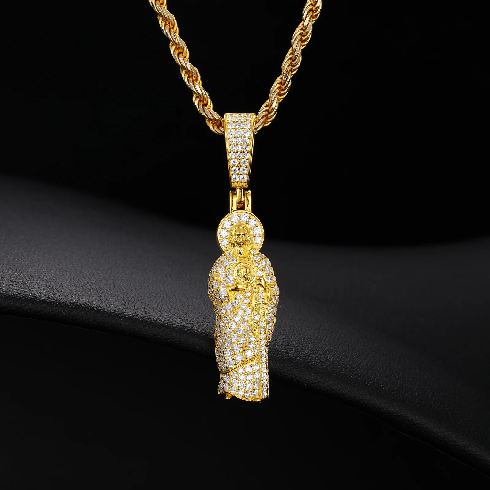 MOISSANITE DIAMOND JUDE THE APOSTLE PENDANT NECKLACE IN STERLING SILVER - Image 4