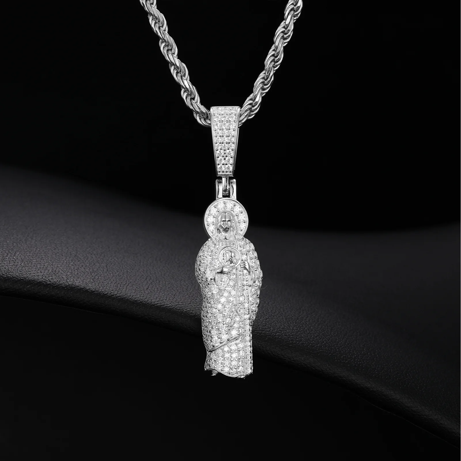 MOISSANITE DIAMOND JUDE THE APOSTLE PENDANT NECKLACE IN STERLING SILVER - Image 5