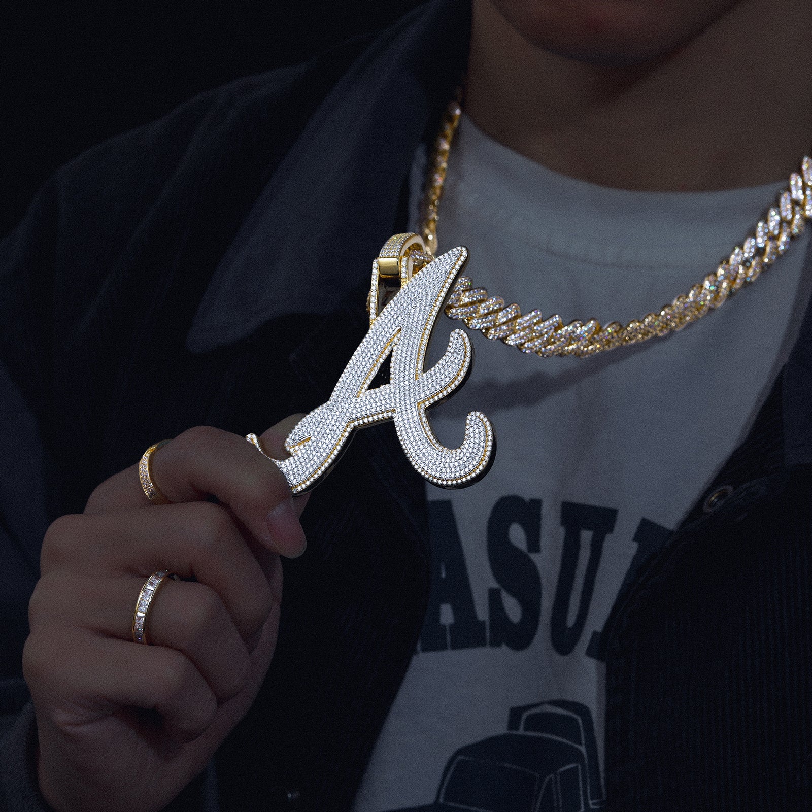 MOISSANITE DIAMOND LETTER INITIAL A PENDANT NECKLACE IN STERLING SILVER - Image 3