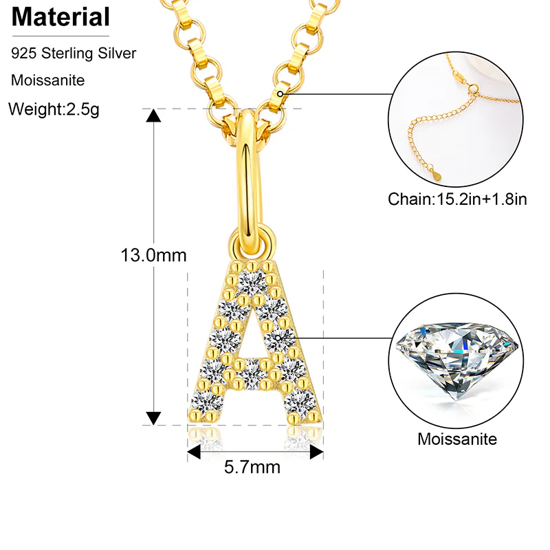 MOISSANITE DIAMOND LETTER PENDANT NECKLACE IN STERLING SILVER - Image 5