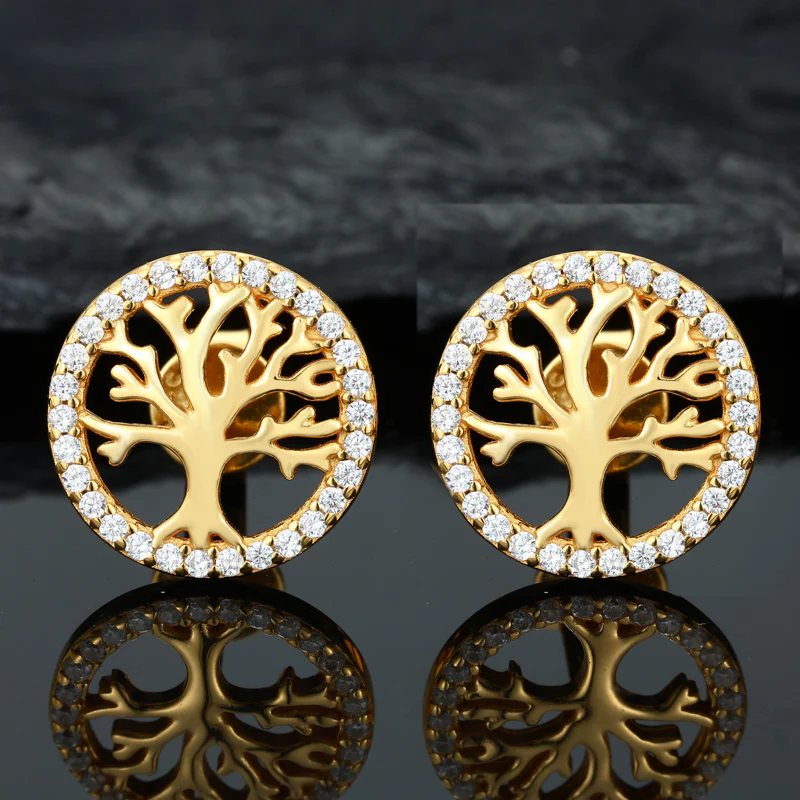 MOISSANITE DIAMOND LIFE TREE STUD EARRINGS IN STERLING SILVER - Image 2