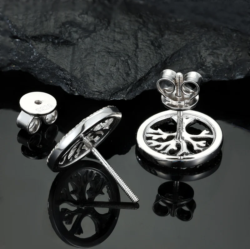 MOISSANITE DIAMOND LIFE TREE STUD EARRINGS IN STERLING SILVER - Image 3