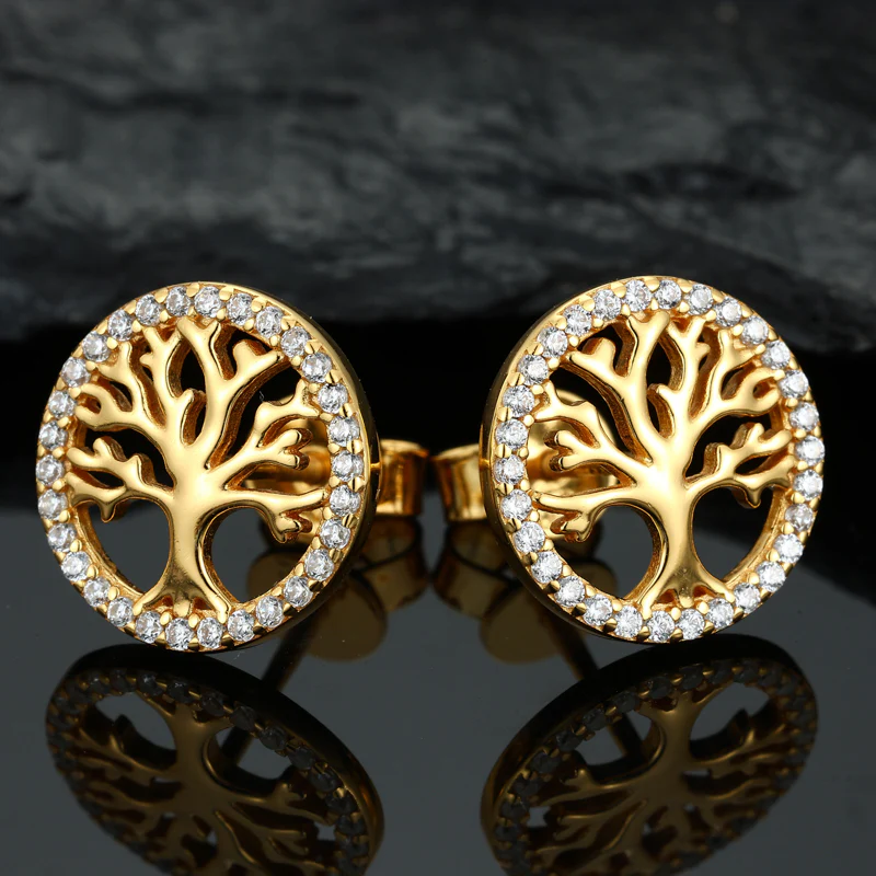 MOISSANITE DIAMOND LIFE TREE STUD EARRINGS IN STERLING SILVER - Image 4