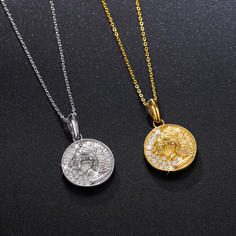 MOISSANITE DIAMOND LION COIN PENDANT IN STERLING SILVER - Image 5