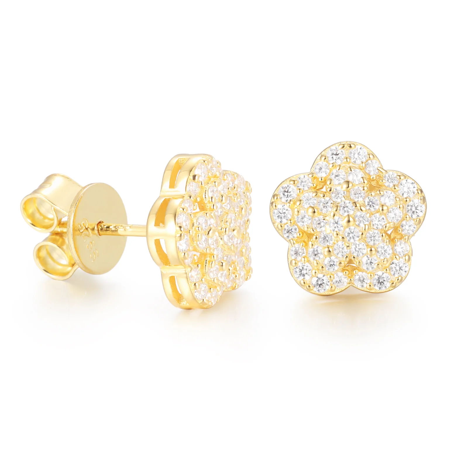 MOISSANITE DIAMOND LOTUS FLOWER STUD EARRINGS IN STERLING SILVER - Image 4