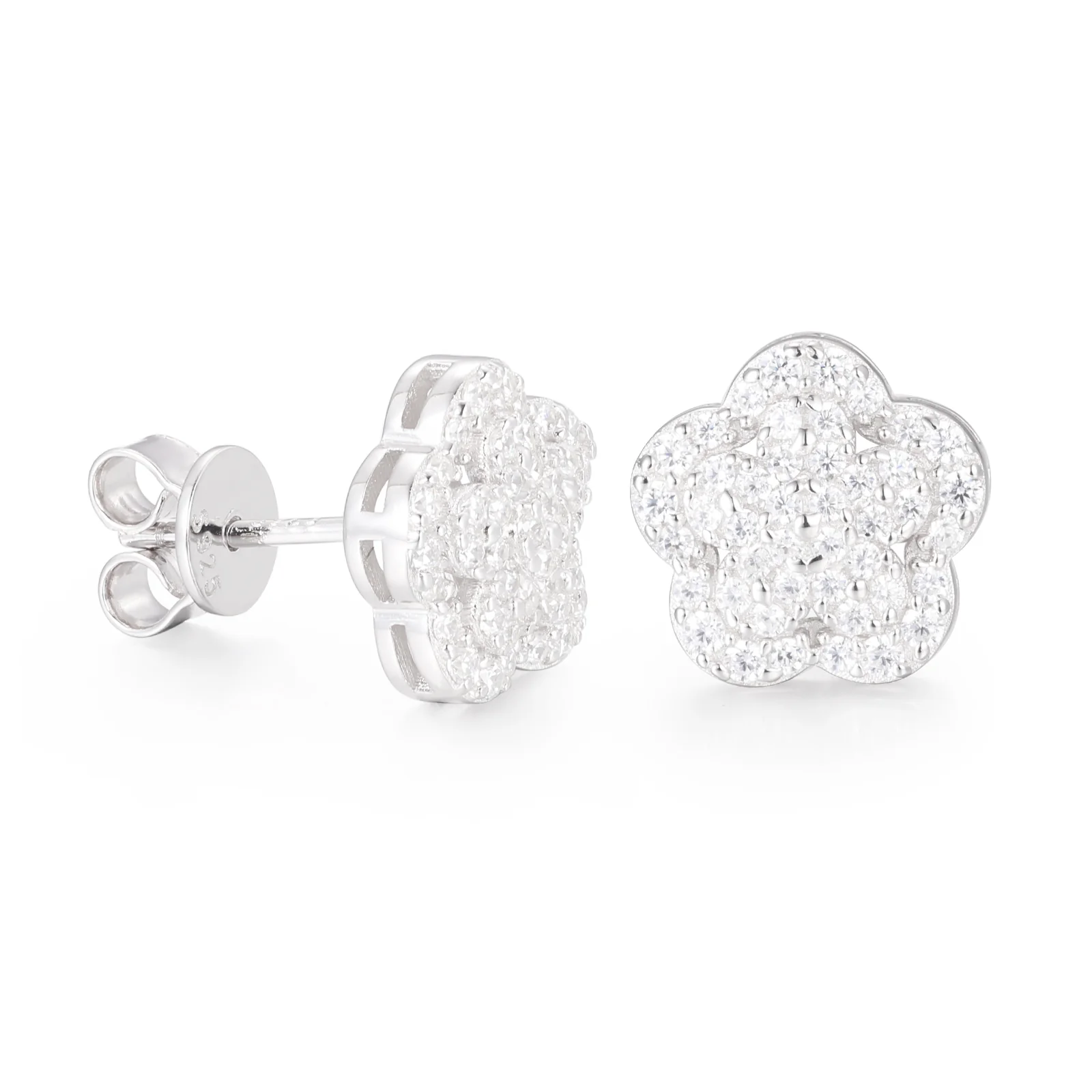 MOISSANITE DIAMOND LOTUS FLOWER STUD EARRINGS IN STERLING SILVER - Image 5