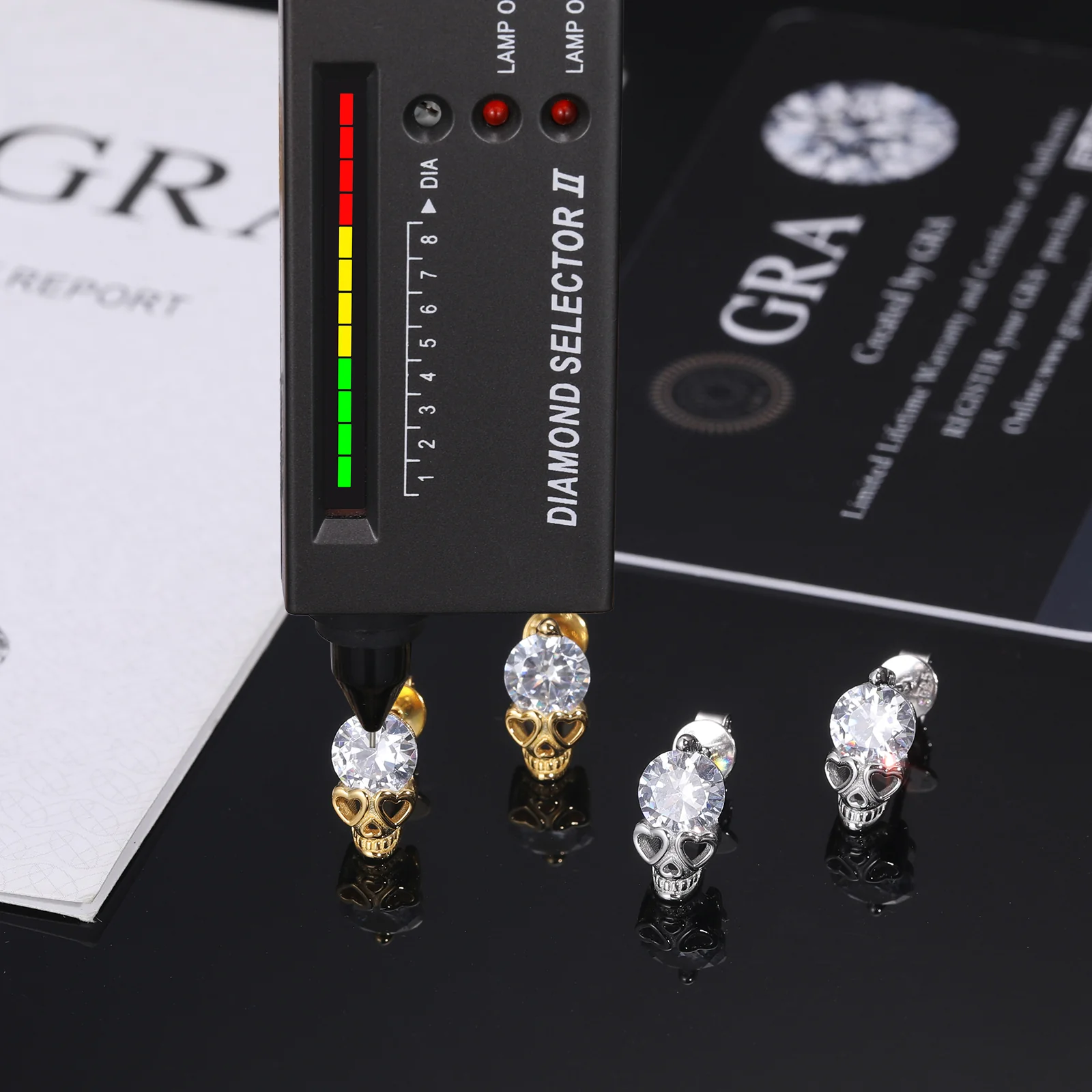 MOISSANITE DIAMOND LOVE HEART GHOST SKULL STUD EARRING IN STERLING SILVER - Image 5