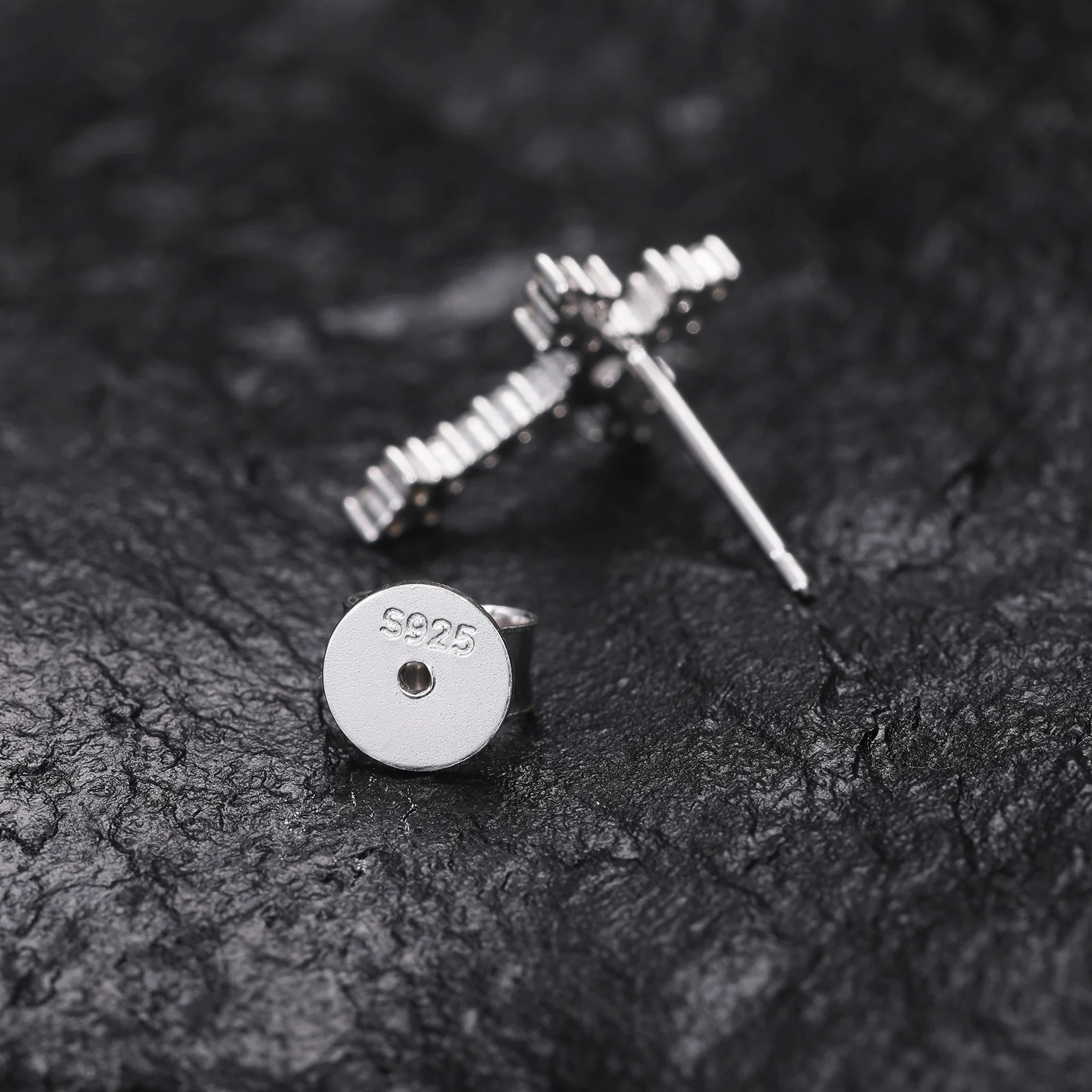 MOISSANITE DIAMOND TAPERED CROSS STUD EARRINGS IN STERLING SILVER - Image 3