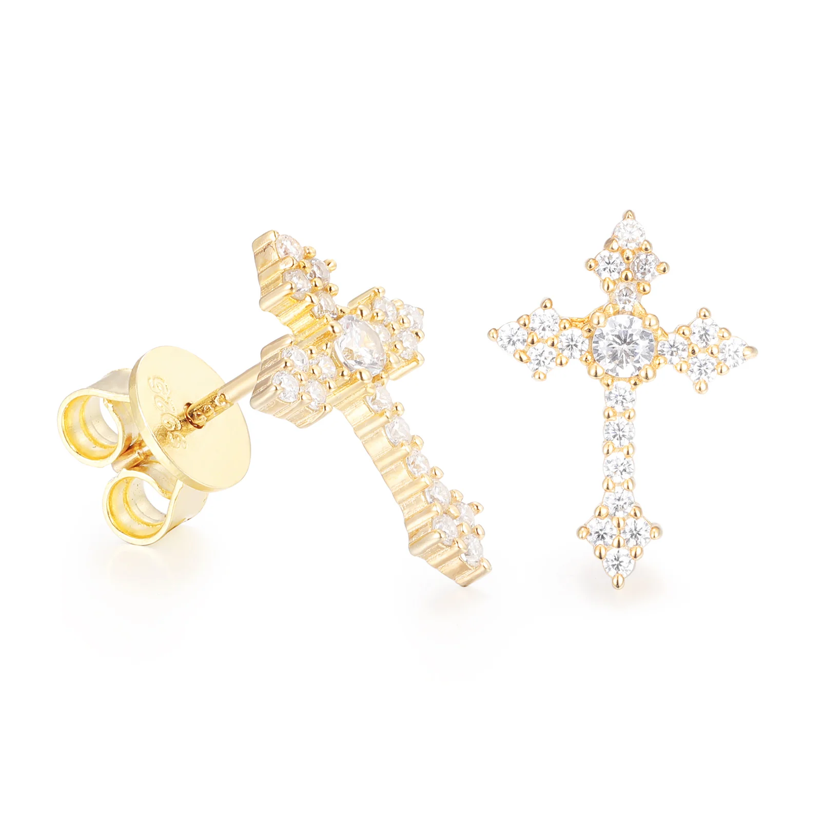 MOISSANITE DIAMOND TAPERED CROSS STUD EARRINGS IN STERLING SILVER - Image 4