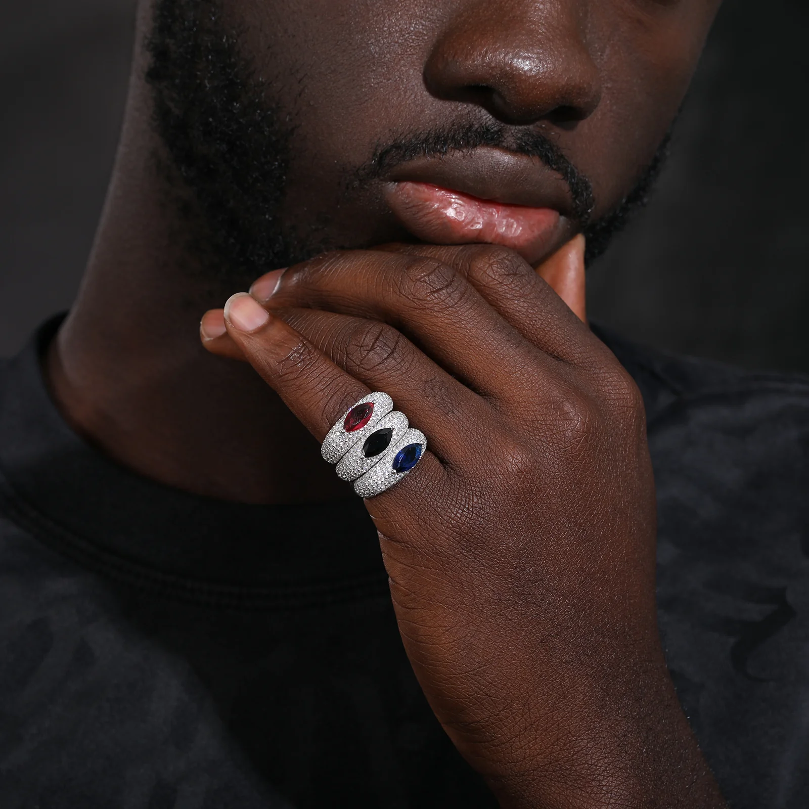 MOISSANITE DIAMOND EVIL EYE RING IN STERLING SILVER - Image 2