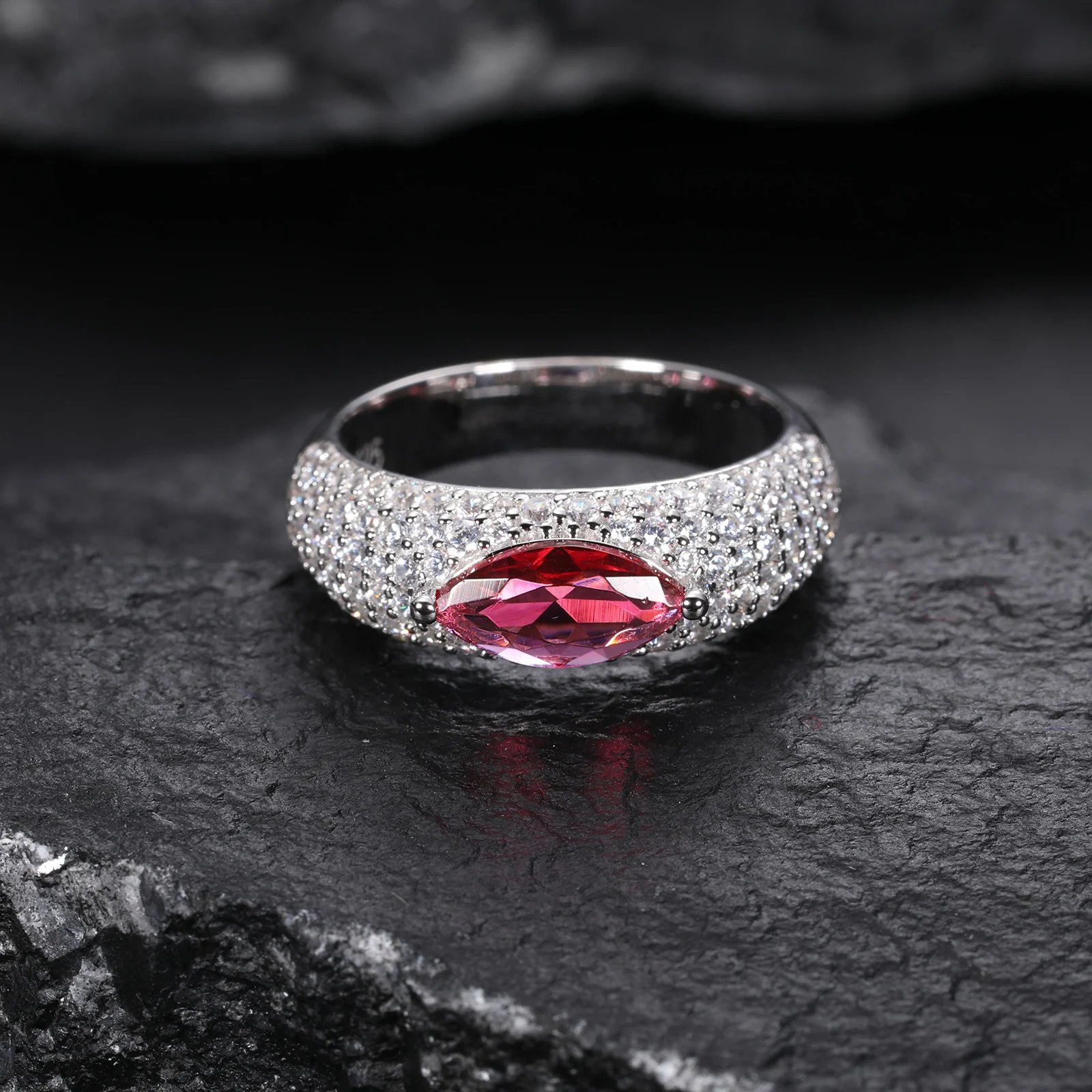 MOISSANITE DIAMOND EVIL EYE RING IN STERLING SILVER - Image 4