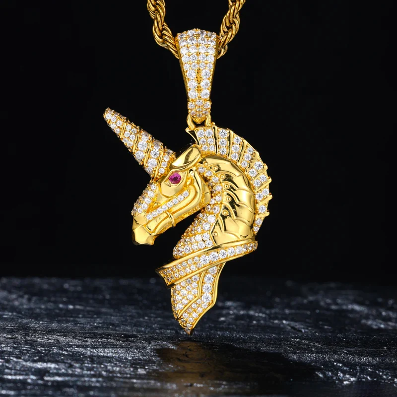 MOISSANITE DIAMOND MIDNIGHT UNICORN PENDANT IN STERLING SILVER - Image 2