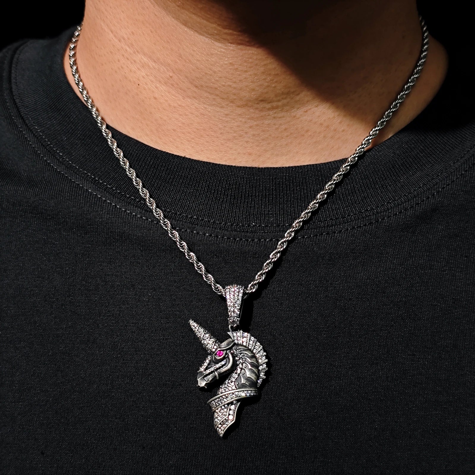 MOISSANITE DIAMOND MIDNIGHT UNICORN PENDANT IN STERLING SILVER - Image 5