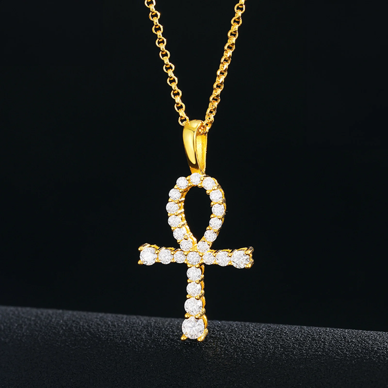 MOISSANITE DIAMOND MINIATURE CROSS PENDANT NECKLACE IN STERLING SILVER - Image 2