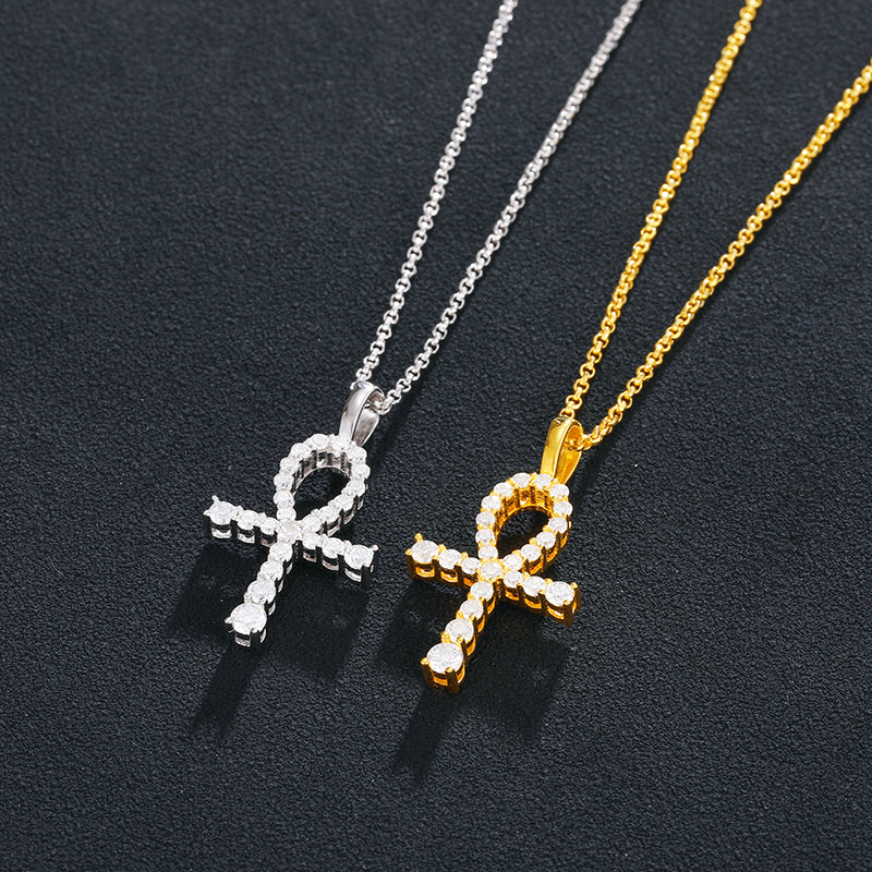 MOISSANITE DIAMOND MINIATURE CROSS PENDANT NECKLACE IN STERLING SILVER - Image 3