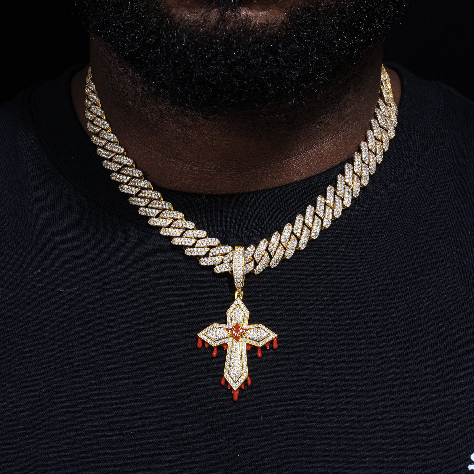 MOISSANITE DIAMOND MOLTEN BLOOD CROSS PENDANT - Image 2