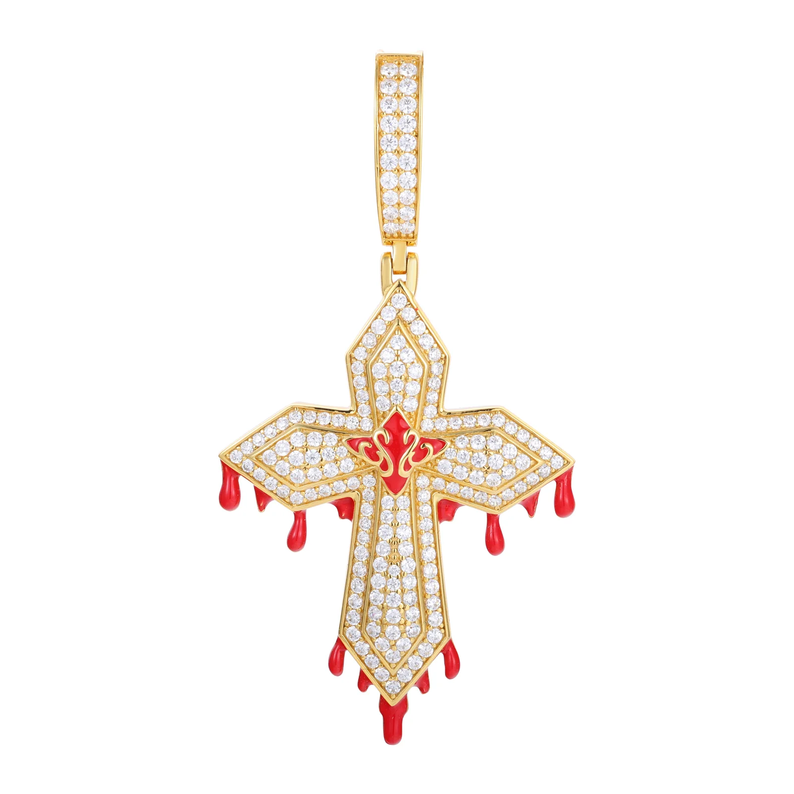 MOISSANITE DIAMOND MOLTEN BLOOD CROSS PENDANT - Image 5