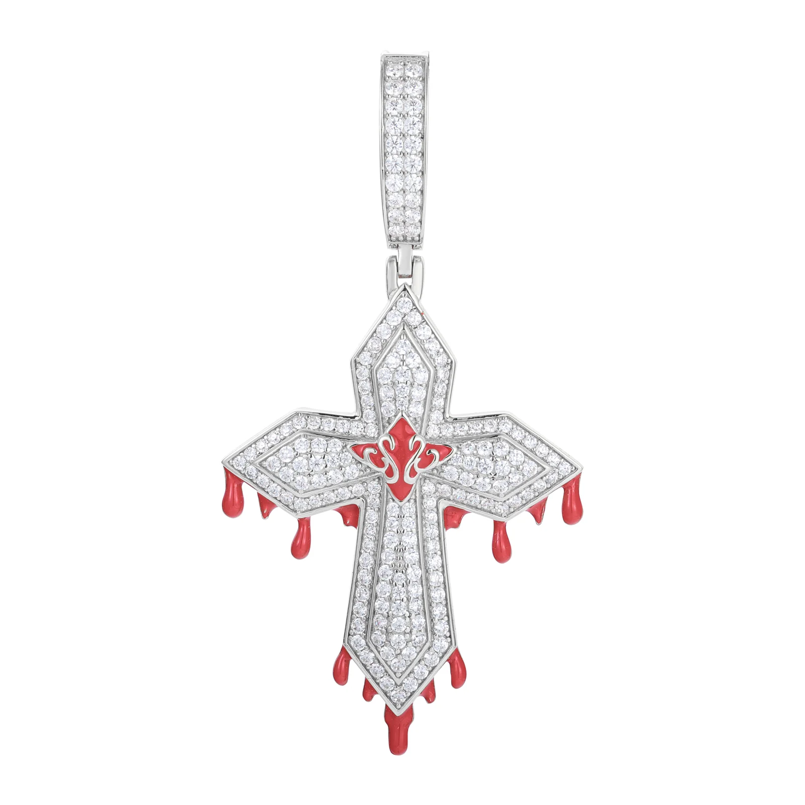MOISSANITE DIAMOND MOLTEN BLOOD CROSS PENDANT - Image 6