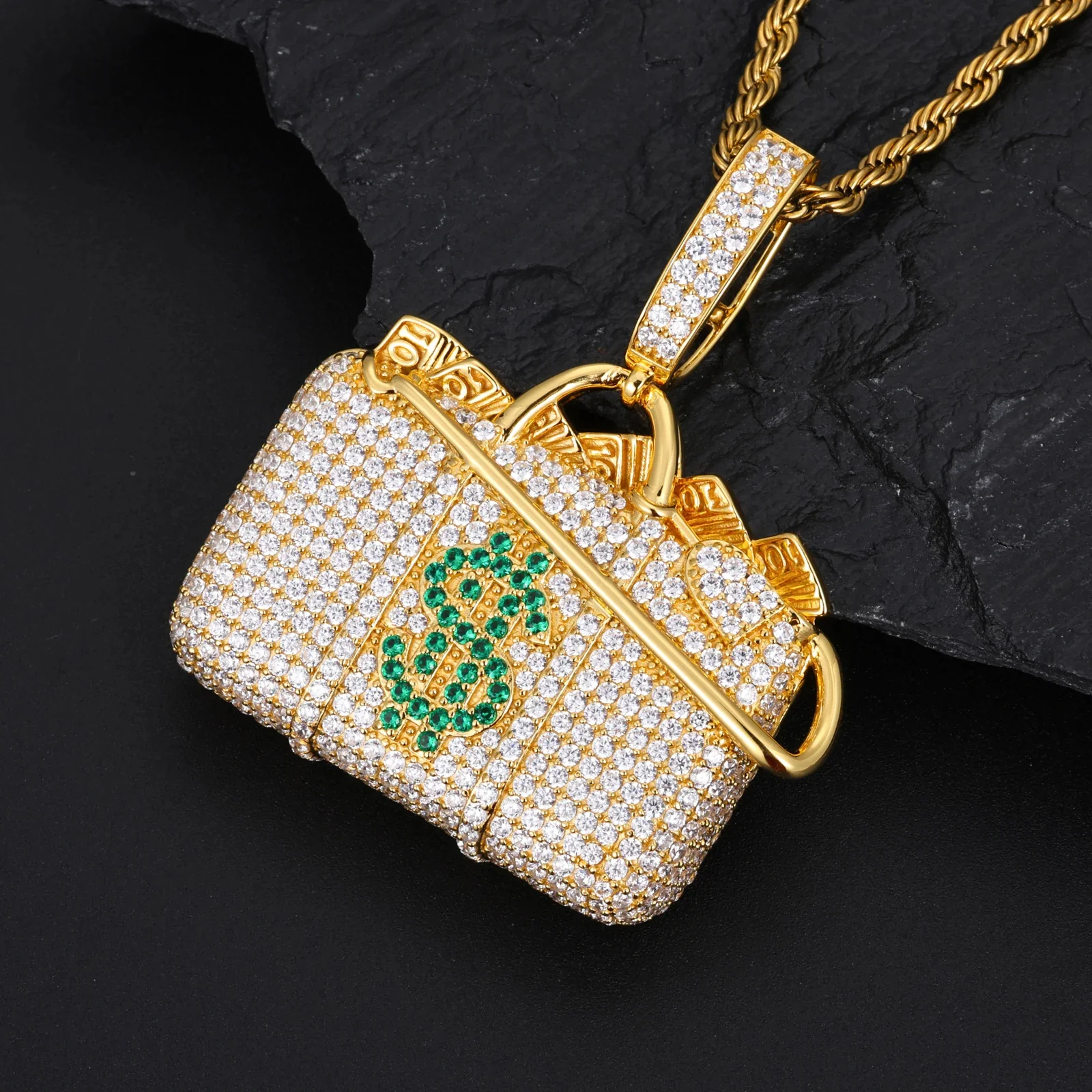 MOISSANITE DIAMOND MONEY BAG PENDANT IN STERLING SILVER - Image 2