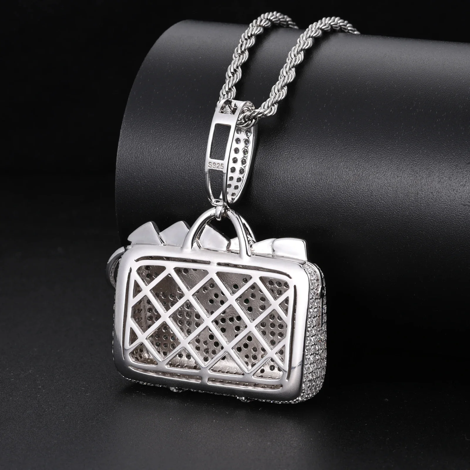 MOISSANITE DIAMOND MONEY BAG PENDANT IN STERLING SILVER - Image 3