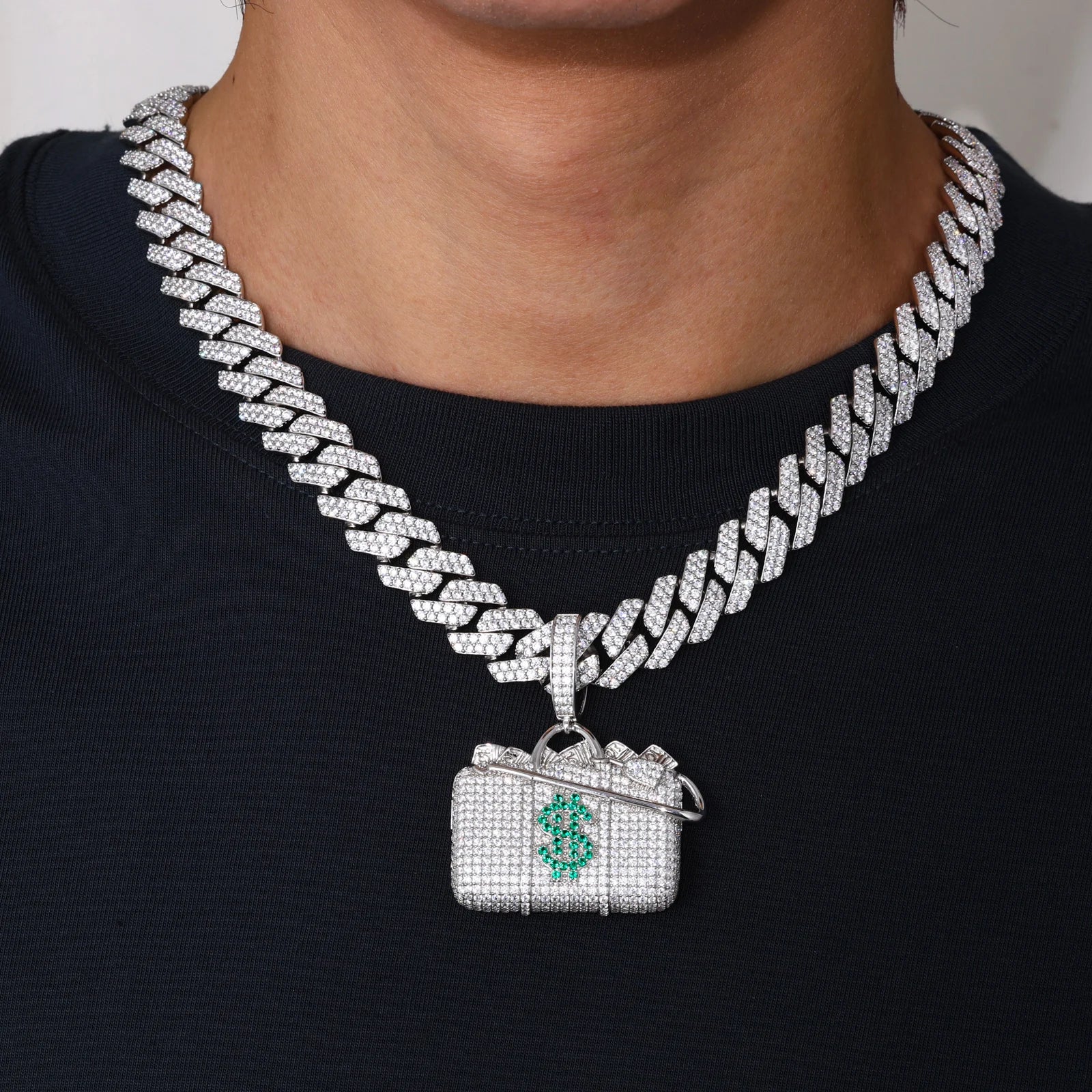 MOISSANITE DIAMOND MONEY BAG PENDANT IN STERLING SILVER - Image 4