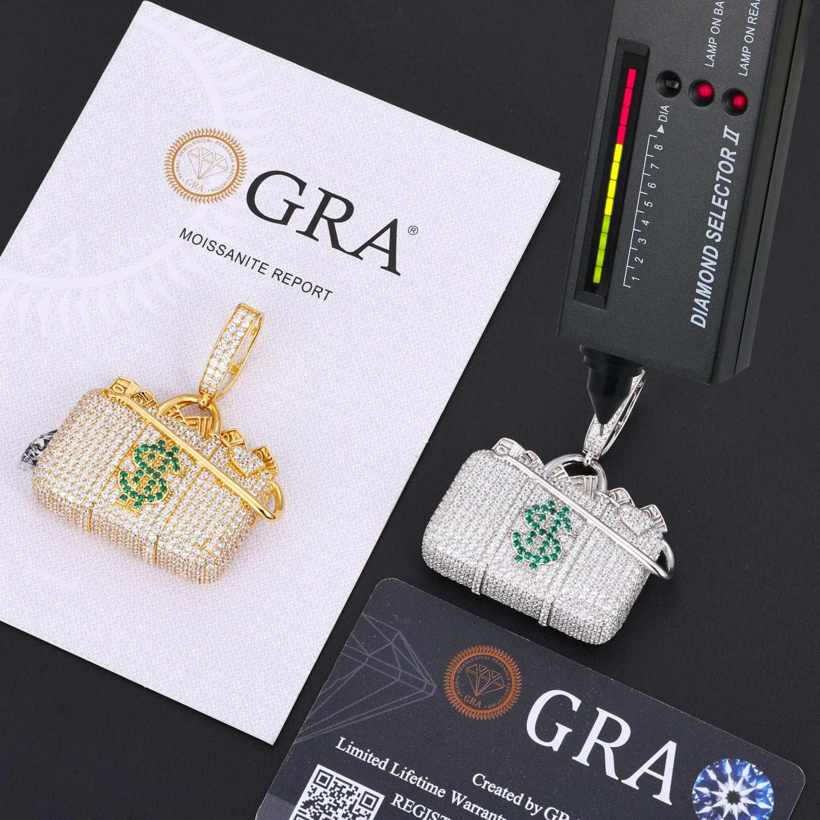 MOISSANITE DIAMOND MONEY BAG PENDANT IN STERLING SILVER - Image 5