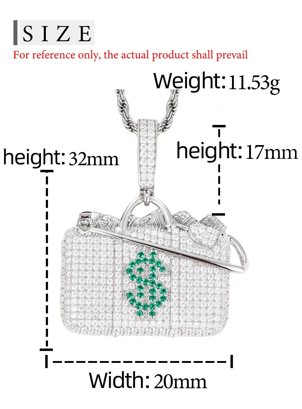 MOISSANITE DIAMOND MONEY BAG PENDANT IN STERLING SILVER - Image 6