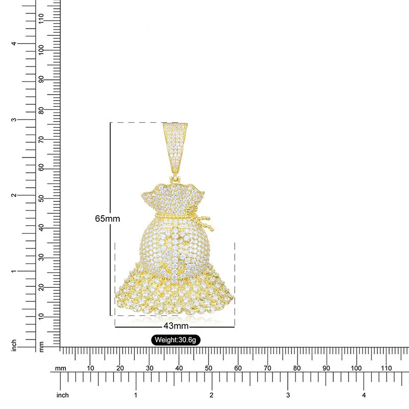 MOISSANITE DIAMOND MONEY BAG PENDANT IN STERLING SILVER {STYLE 2} - Image 6