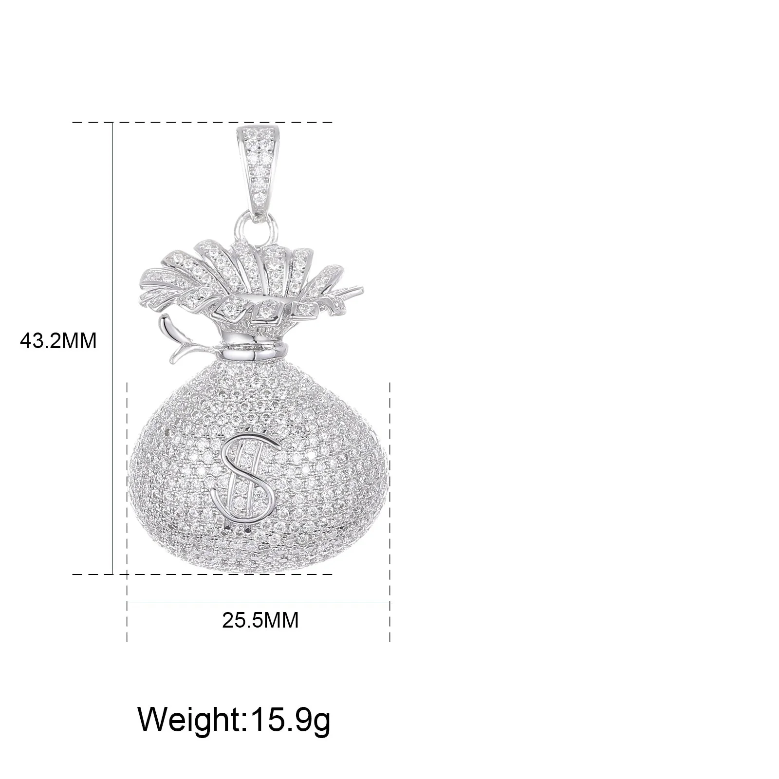 MOISSANITE DIAMOND MONEY BAG PENDANT IN STERLING SILVER {STYLE 3} - Image 6