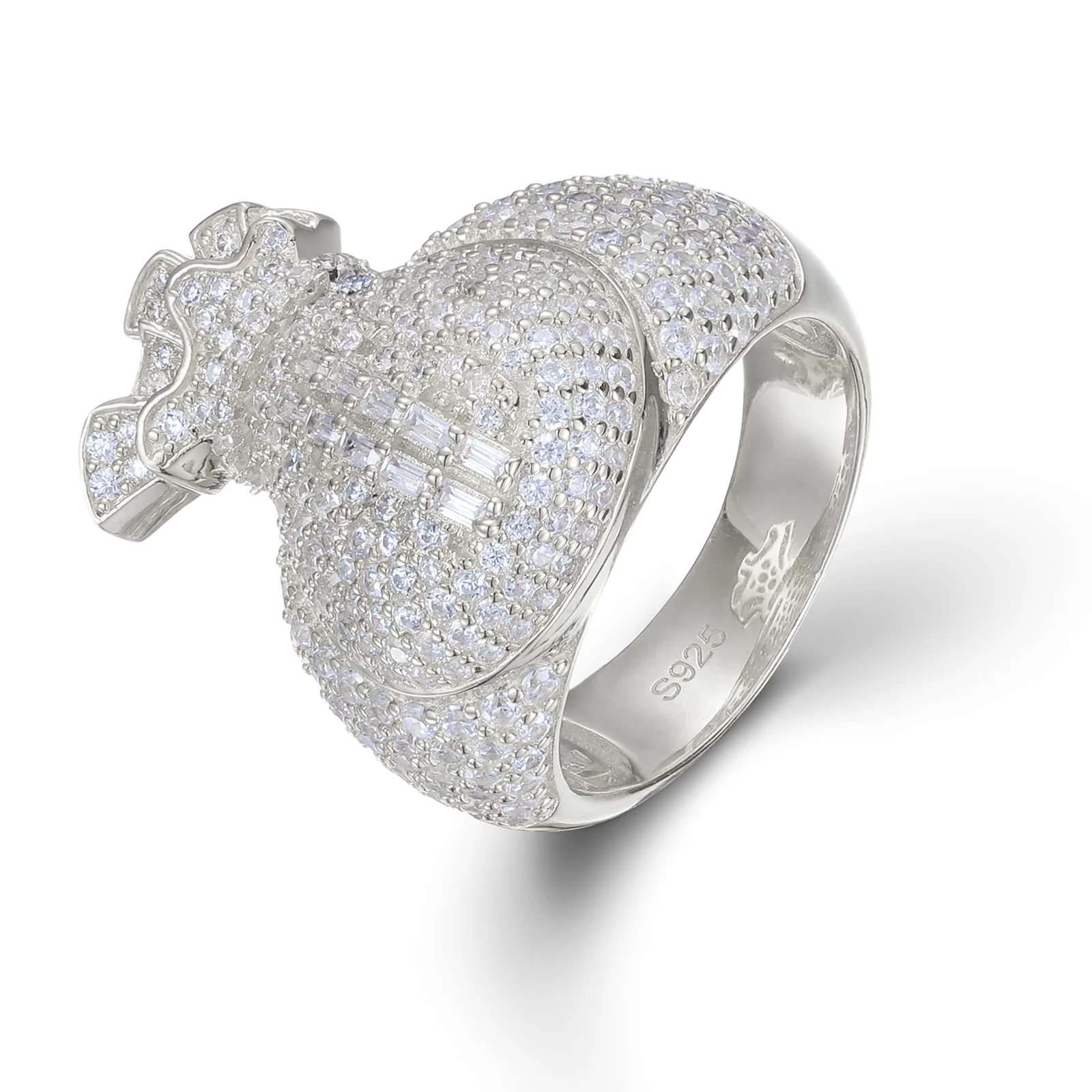 MOISSANITE DIAMOND MONEY BAG RING IN STERLING SILVER - Image 2