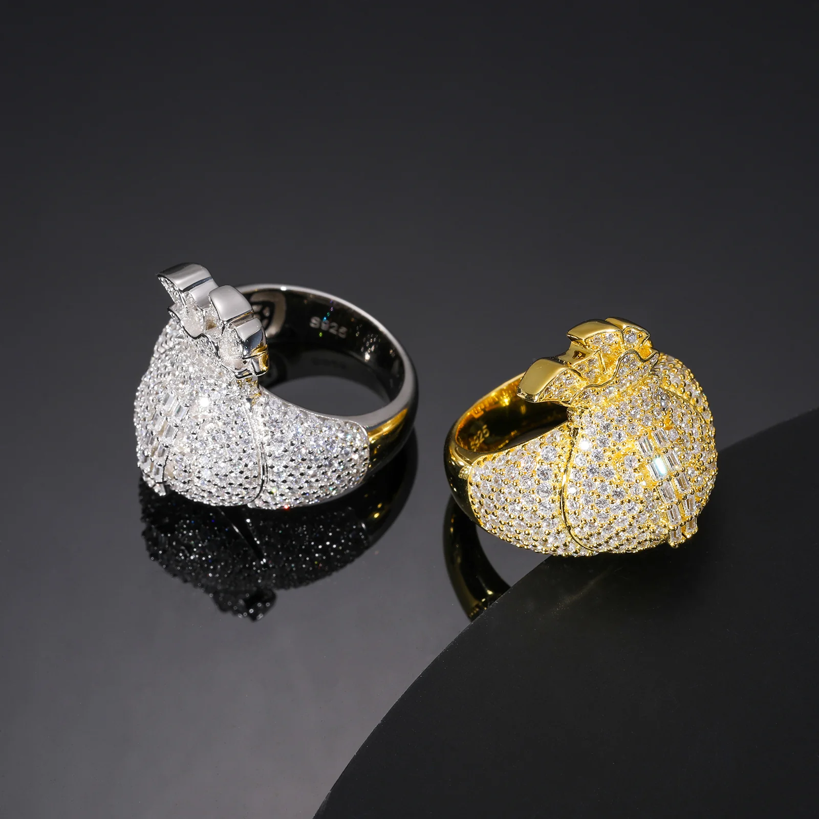 MOISSANITE DIAMOND MONEY BAG RING IN STERLING SILVER - Image 3