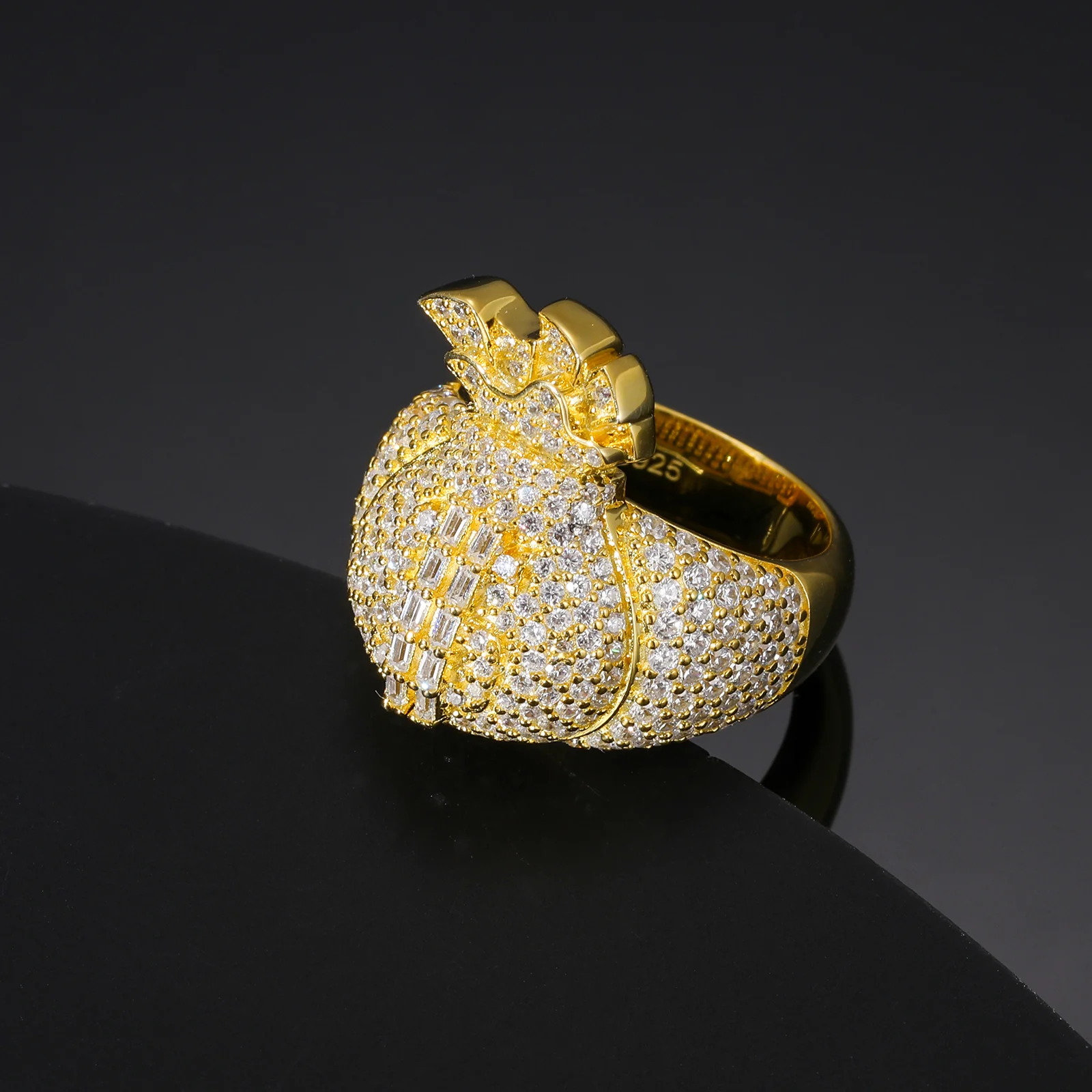 MOISSANITE DIAMOND MONEY BAG RING IN STERLING SILVER - Image 4