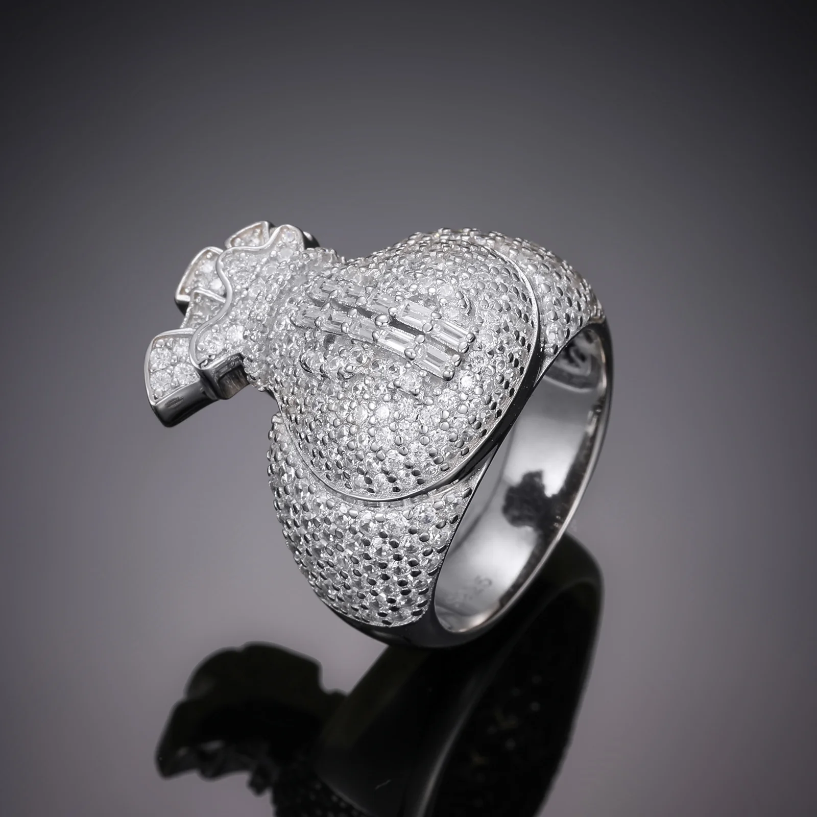 MOISSANITE DIAMOND MONEY BAG RING IN STERLING SILVER - Image 5