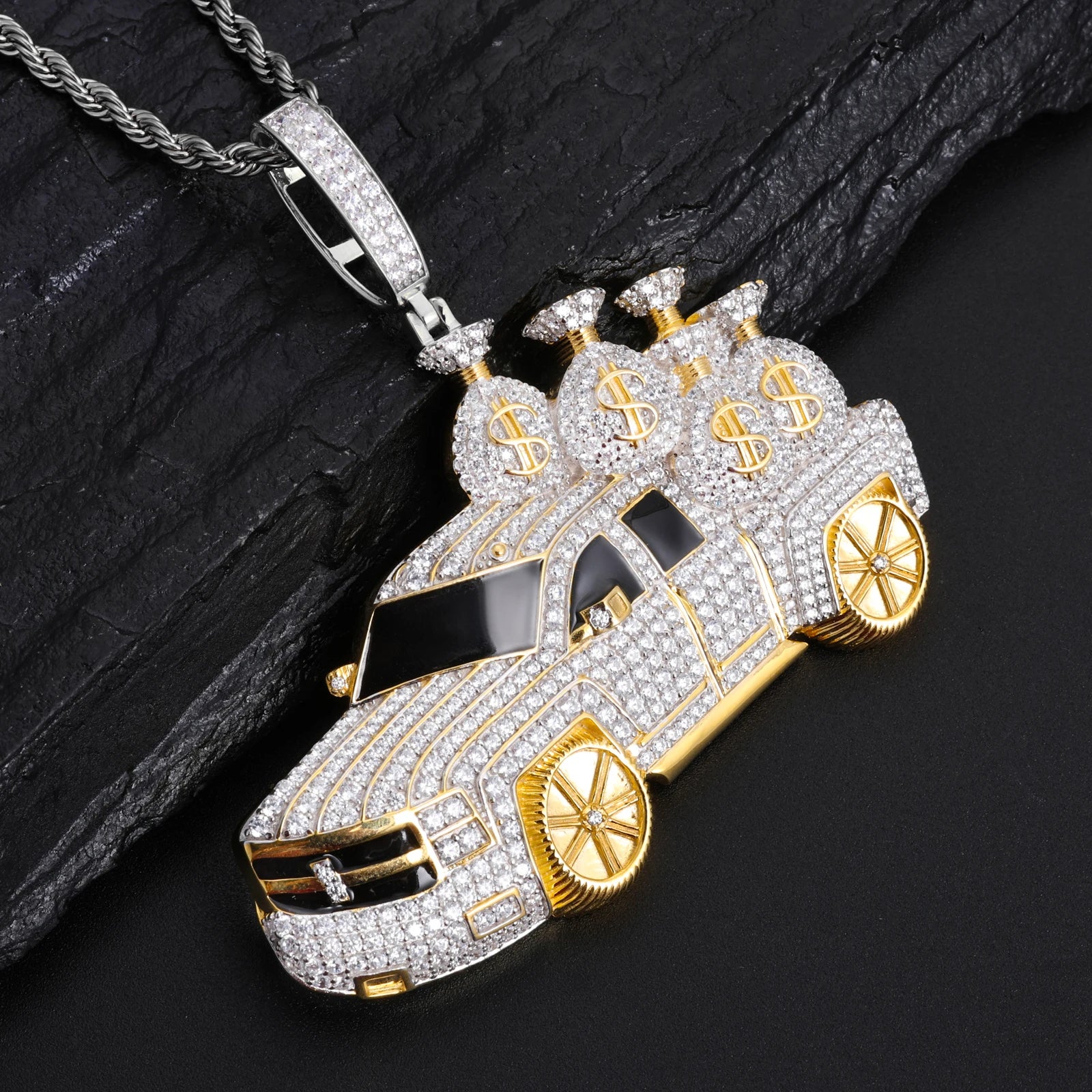 MOISSANITE DIAMOND MONEY TRUCK PENDANT IN STERLING SILVER - Image 2