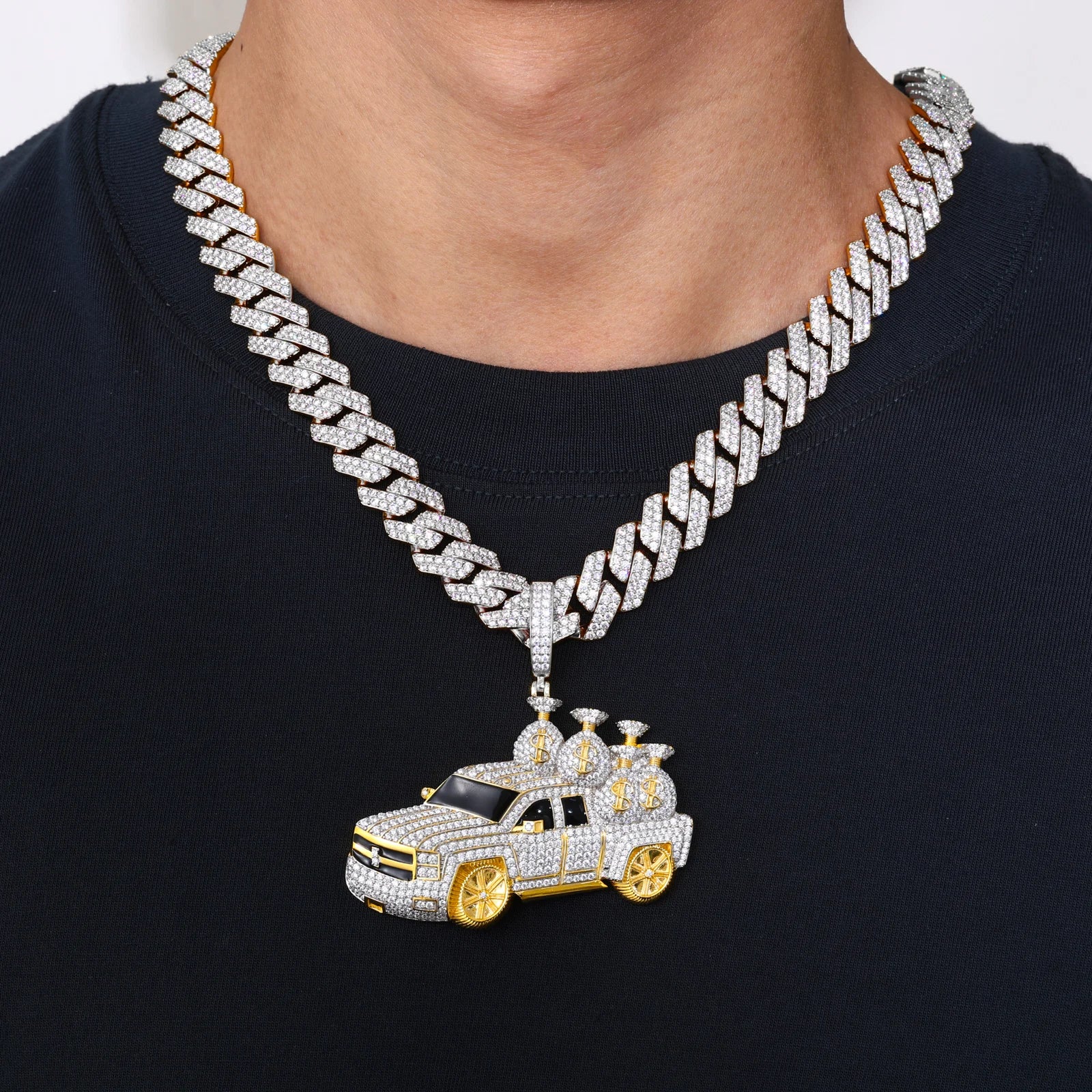 MOISSANITE DIAMOND MONEY TRUCK PENDANT IN STERLING SILVER - Image 5