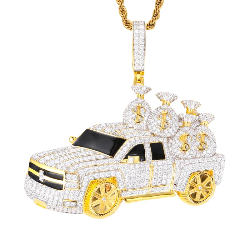 MOISSANITE DIAMOND MONEY TRUCK PENDANT IN STERLING SILVER - Image 6