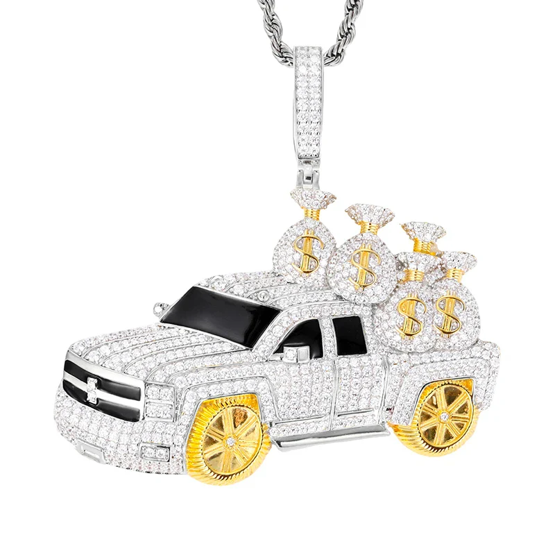 MOISSANITE DIAMOND MONEY TRUCK PENDANT IN STERLING SILVER - Image 7