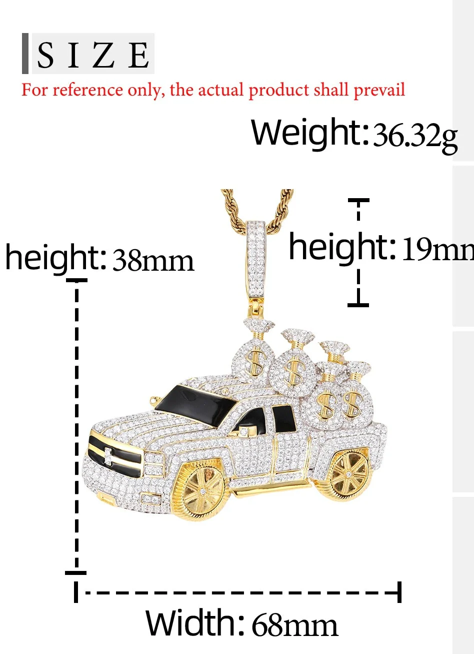MOISSANITE DIAMOND MONEY TRUCK PENDANT IN STERLING SILVER - Image 8