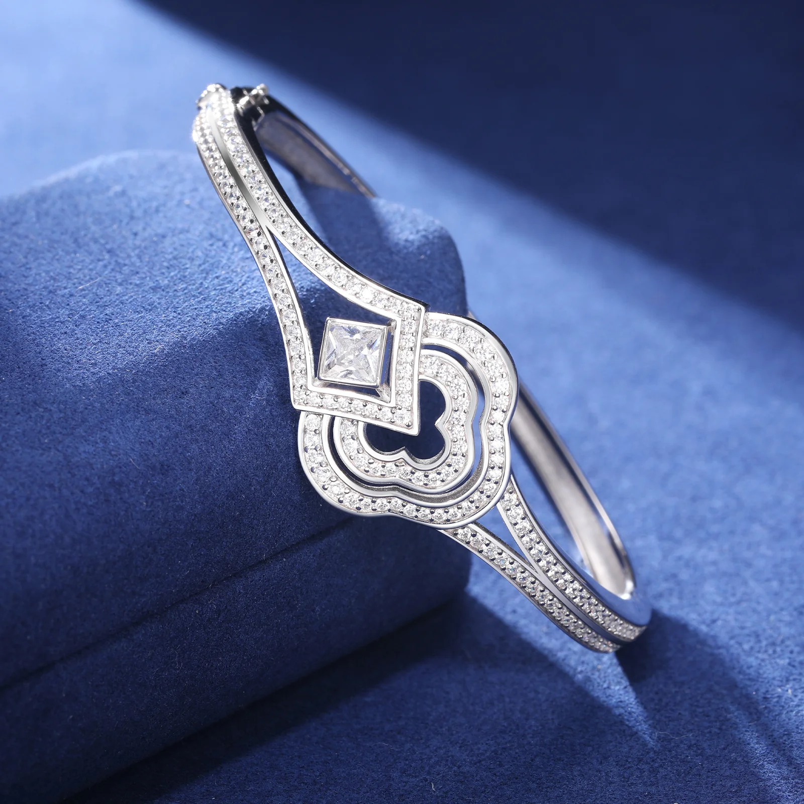 MOISSANITE DIAMOND MORNING GLORY BANGLE BRACELET IN STERLING SILVER - Image 4