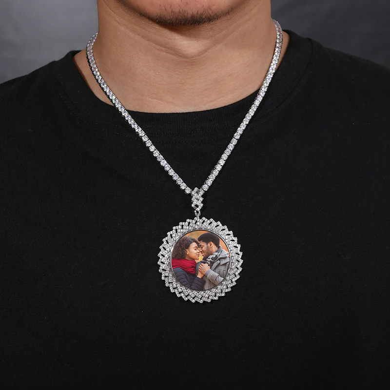 MOISSANITE DIAMOND MULTI-LAYER CYCLONE CUSTOM PHOTO PENDANT IN STERLING SILVER - Image 3
