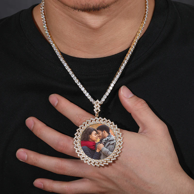 MOISSANITE DIAMOND MULTI-LAYER CYCLONE CUSTOM PHOTO PENDANT IN STERLING SILVER - Image 4
