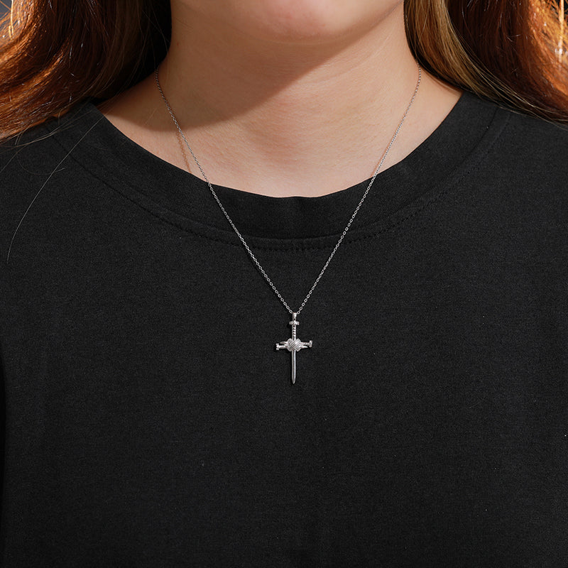 MOISSANITE DIAMOND NAIL CROSS PENDANT NECKLACE IN STERLING SILVER - Image 3