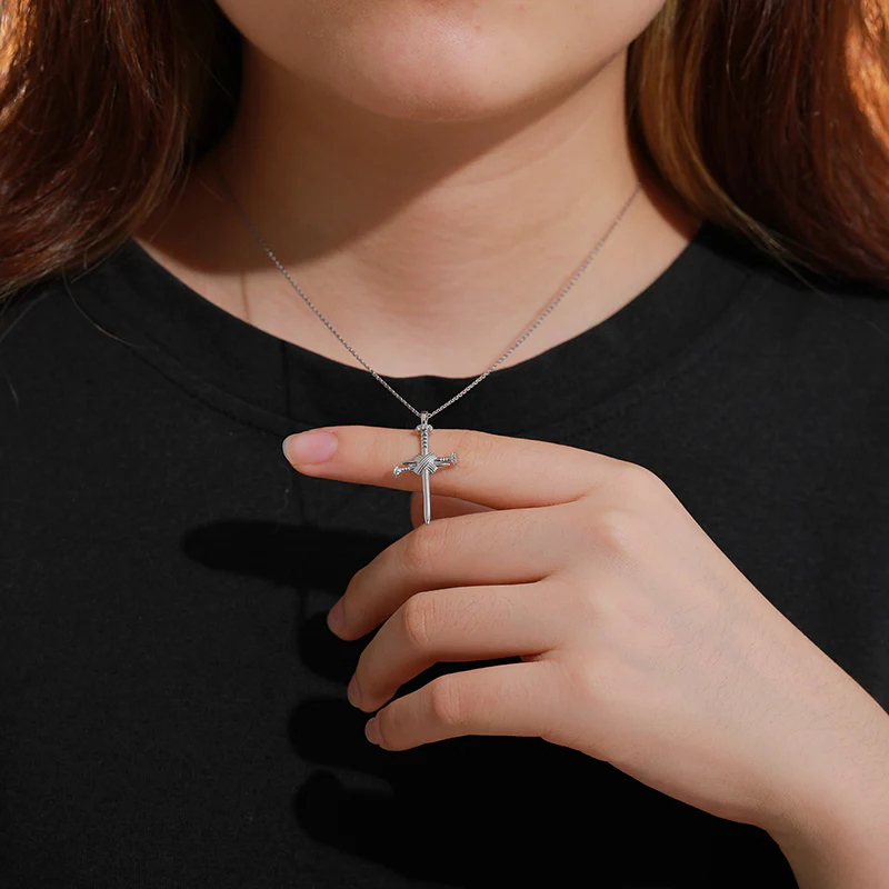 MOISSANITE DIAMOND NAIL CROSS PENDANT NECKLACE IN STERLING SILVER - Image 4