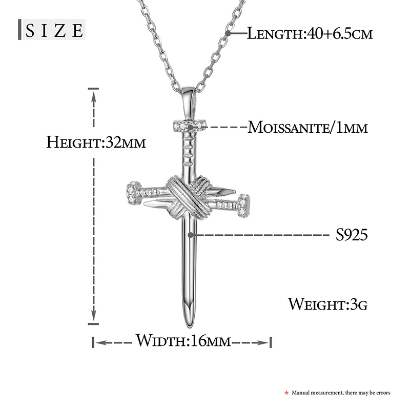 MOISSANITE DIAMOND NAIL CROSS PENDANT NECKLACE IN STERLING SILVER - Image 6